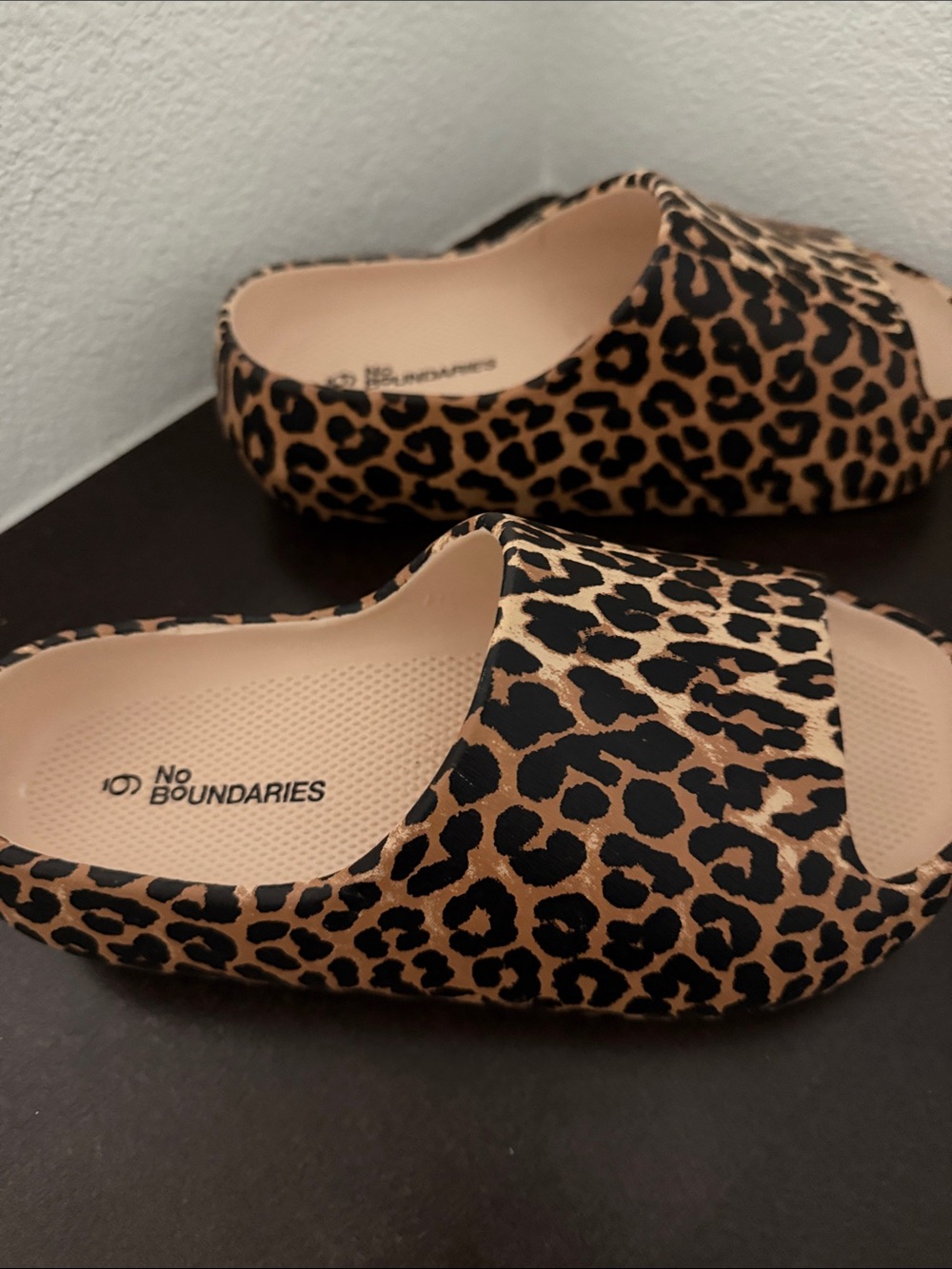 No Boundaries Leopard Print Slide Mules - Beige/Black. - Picture 3 of 6
